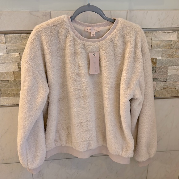 Philosophy Tops - NWT Philosophy Crewneck Fuzzy Faux Fur Sweatshirt in a gorgeous pale pink